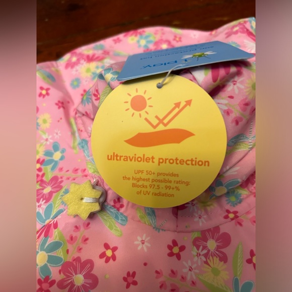 i play. Baby Brim Sun Protection Hat | Light Pink Dragonfly Floral 6 Months - Picture 6 of 8